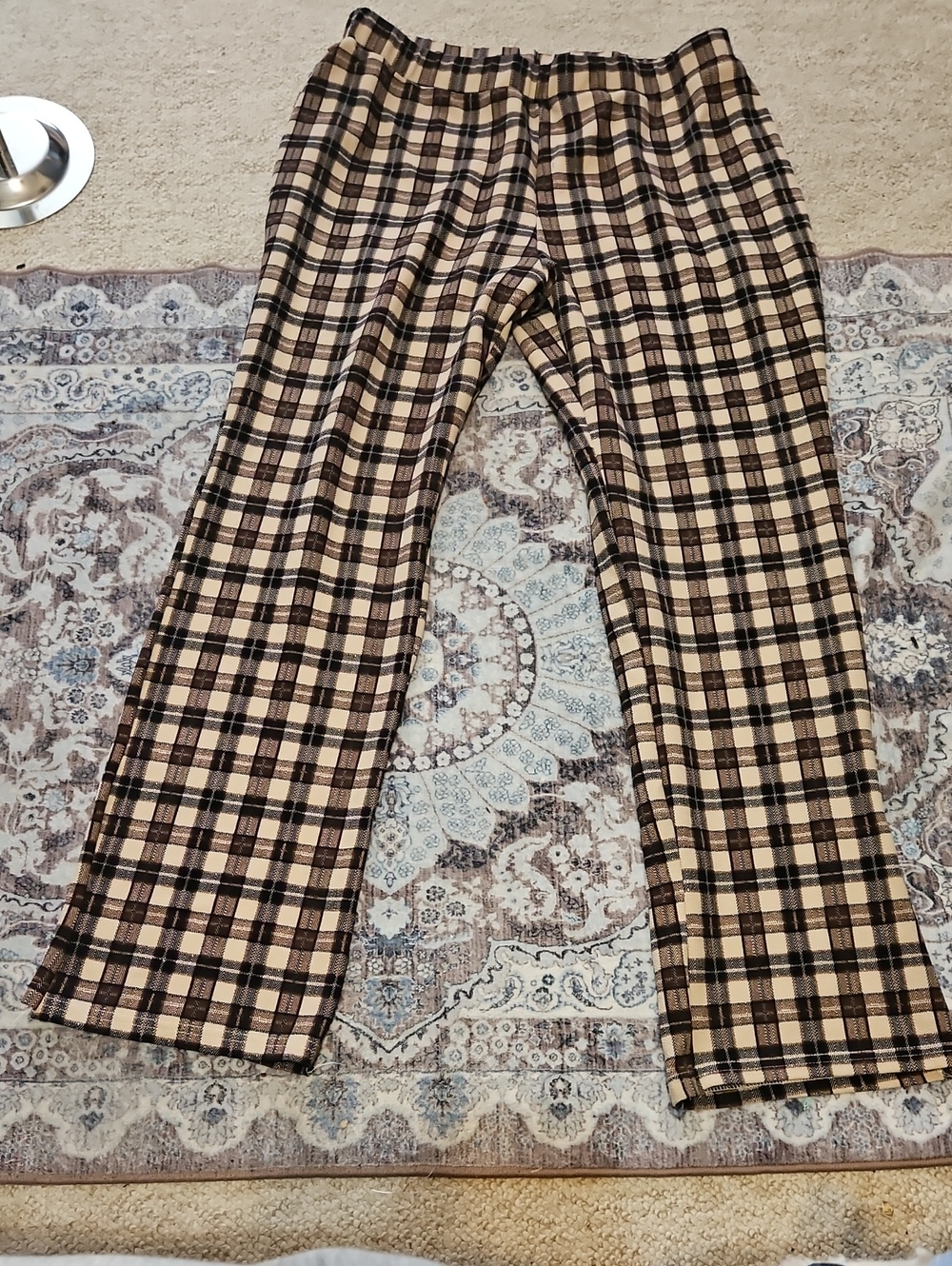 SHEIN Beige Black Plaid Wide-Leg Trousers